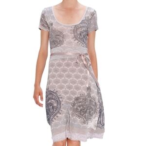 Desigual Dress Boho Babydoll Women XL Retro Wearable Art Crochet Soft White Grey